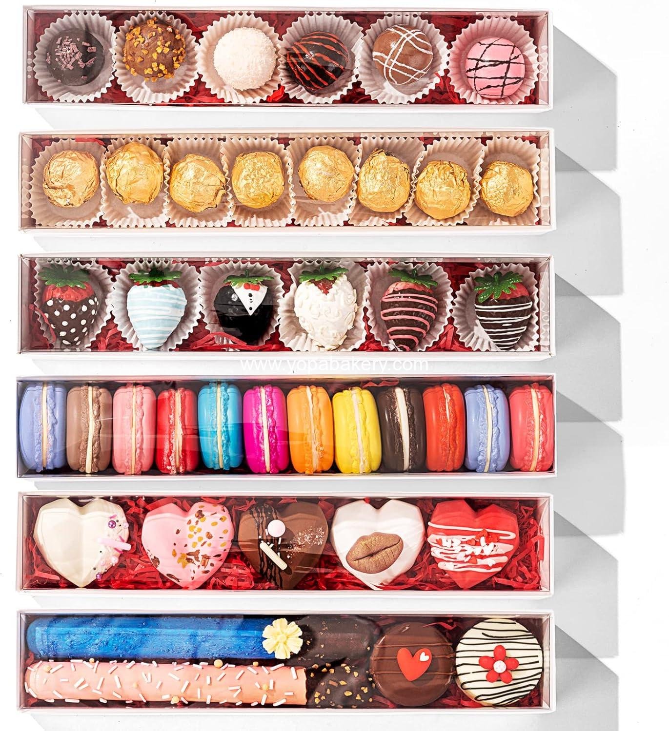 Wholesale 20-Pack Chocolate Covered Strawberry Boxes 12x2.25x2 Inches for 6, Macaron Boxes for 12, Long Box for Cocoa Bombs, Cookies, Truffles, Cake Balls - Factory Wholesale 20-Pack Chocolate Covered Strawberry Boxes 12x2.25x2 Inches for 6, Macaron Boxes for 12, Long Box for Cocoa Bombs, Cookies, Truffles, Cake Balls - Factory