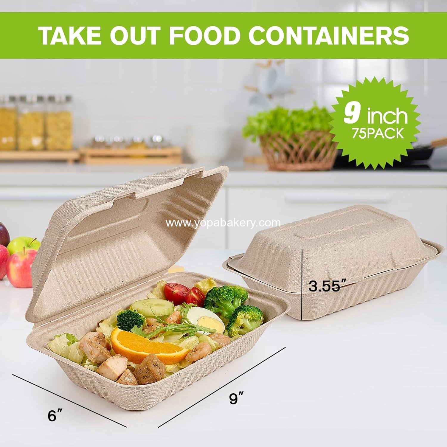 Wholesale 75 Pack Clamshell Take Out Food Containers, 100% Compostable Disposable To Go Boxes, Heavy-Duty 9x6 inch Eco-Friendly Biodegradable Food Containers Factory