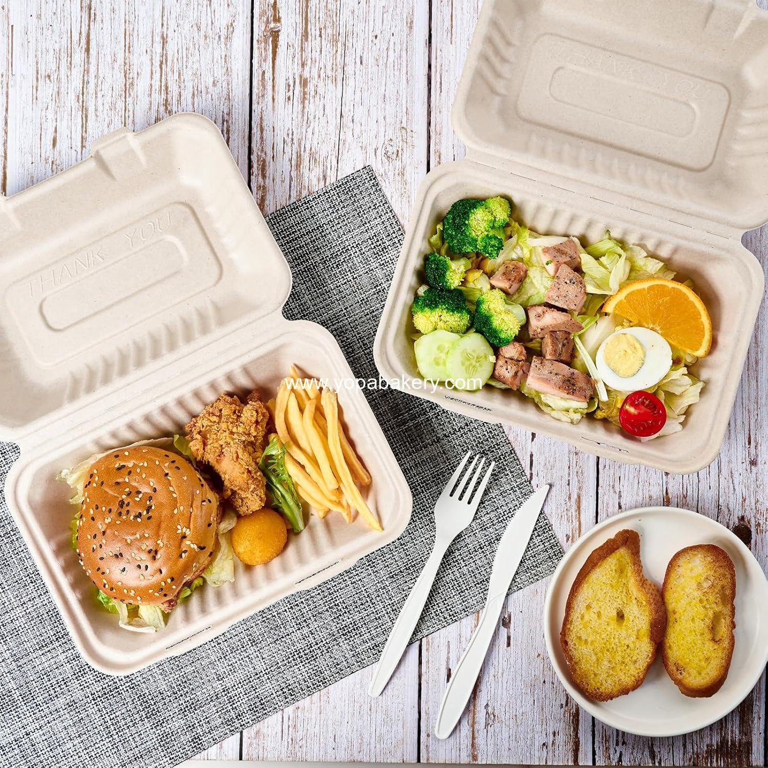 Wholesale 75 Pack Clamshell Take Out Food Containers, 100% Compostable Disposable To Go Boxes, Heavy-Duty 9x6 inch Eco-Friendly Biodegradable Food Containers Factory