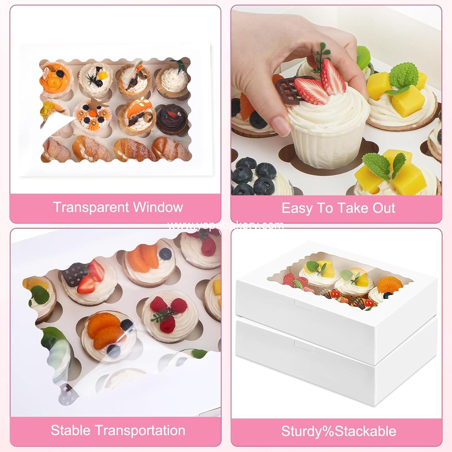 Wholesale Cupcake Boxes 10 PCS, 12 Count Cupcake Containers with Window and Inserts, Quality White Bakery Boxes for Desserts and Pastries, Cupcake Carrier for Birthday Parties, Factory