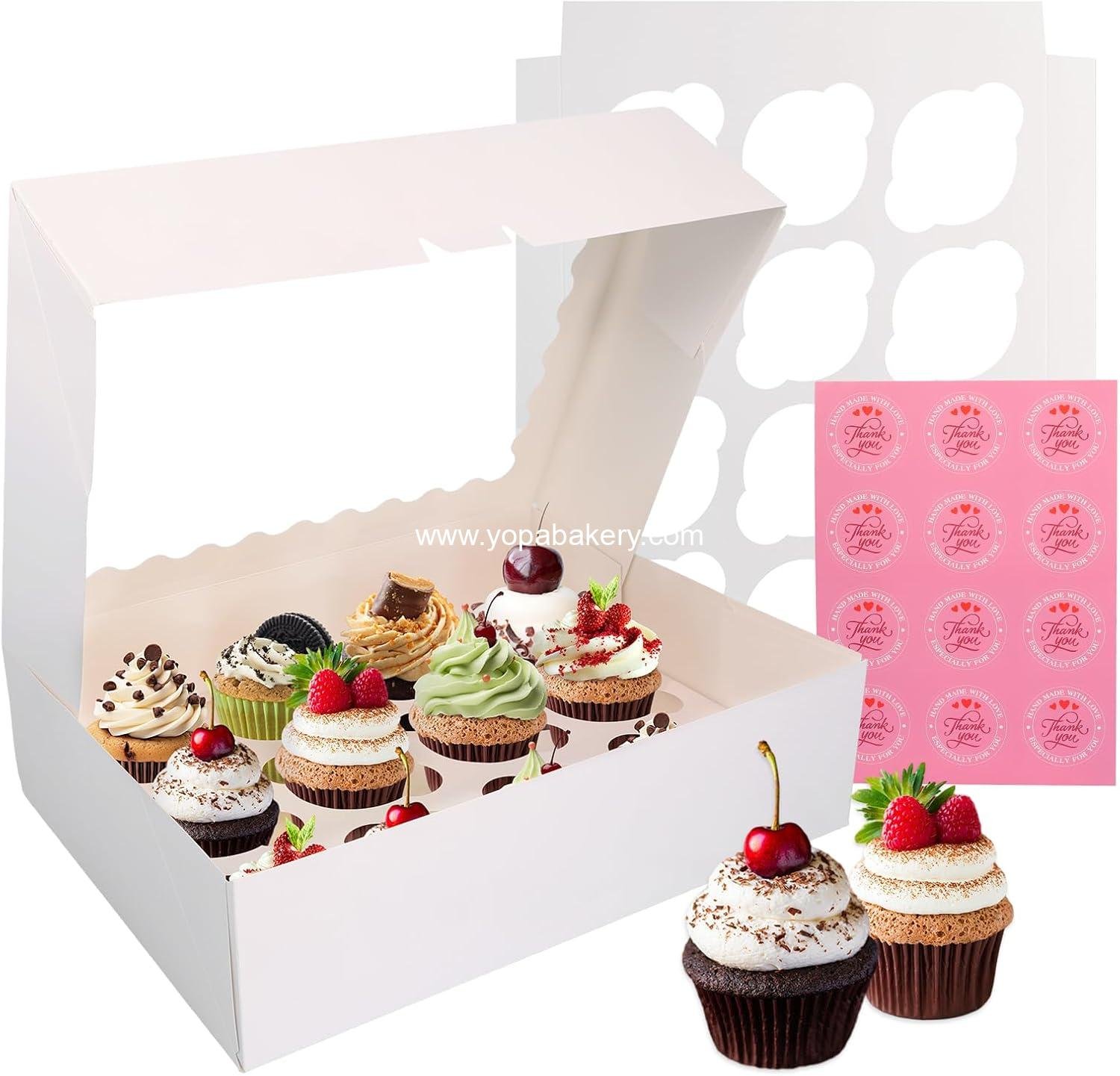 Cupcake Boxes 10 PCS, 12 Count Cupcake Containers with Window and Inserts, Quality Cupcakes Holder White Bakery Boxes Holding Dessert/Pastry, Cupcake Carrier for Birthday Party Bakery Supplies