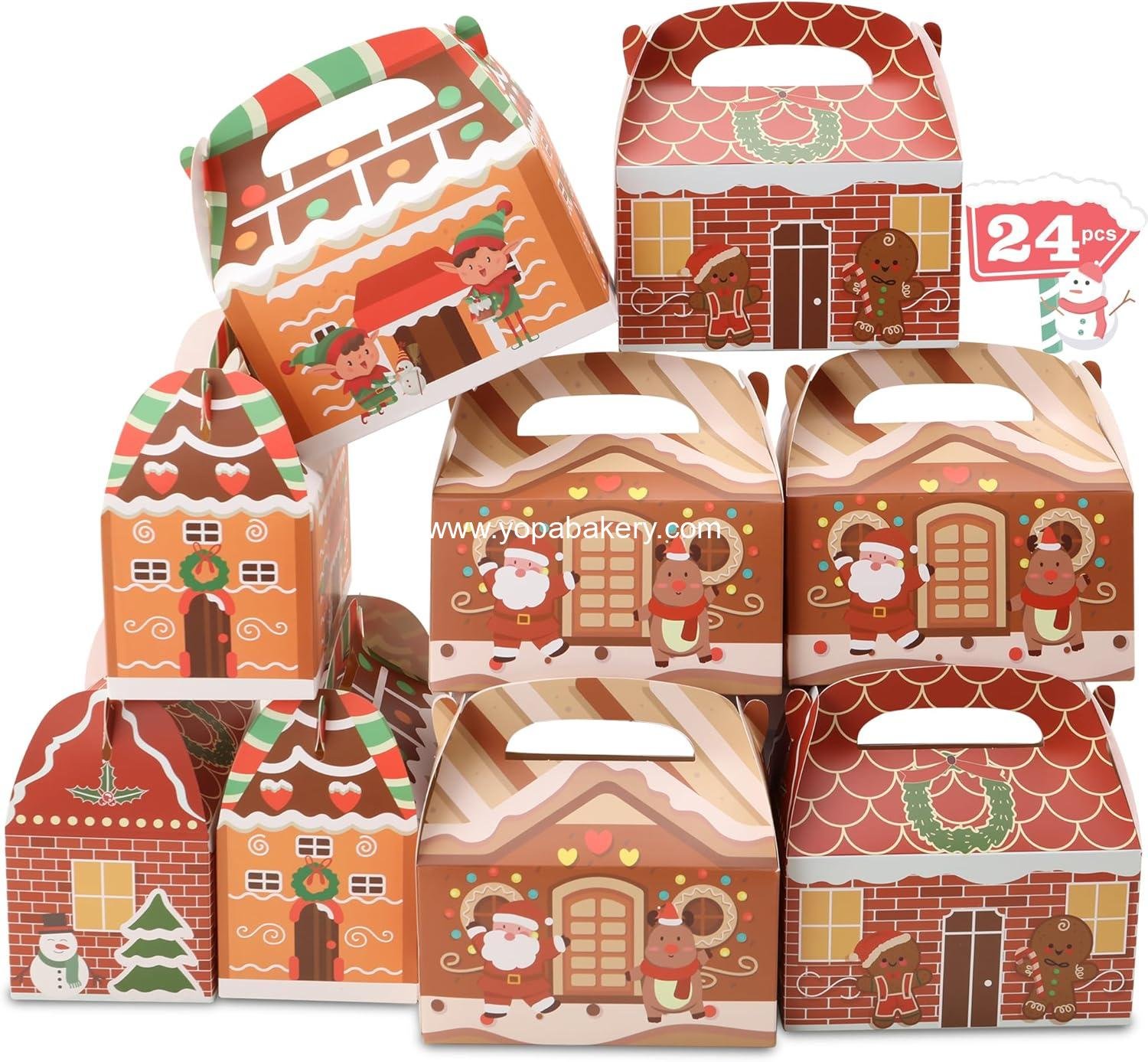 SAITI 24 Pieces Christmas Cookie Boxes for Gift Giving, 3D Christmas Treat Boxes 3 Designs Gift Boxes for Holiday Xmas Goody Party Favors