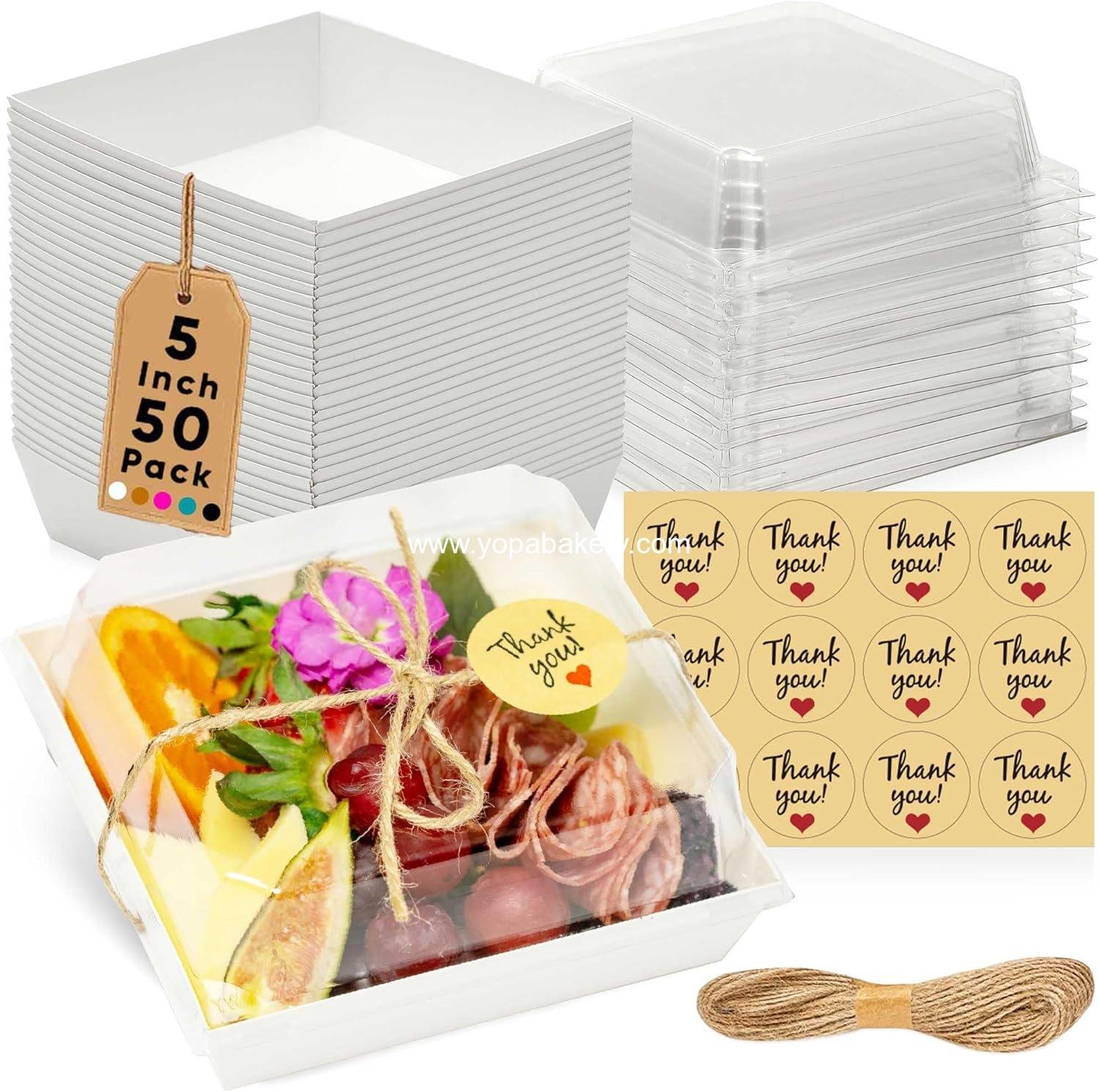 Wholesale 50 Pack Small Charcuterie Boxes with Clear Lids - 5 Inch Disposable Mini Food Containers for Sandwiches, Cookies, Sushi, Cake Slices, Strawberries (White) - Factory