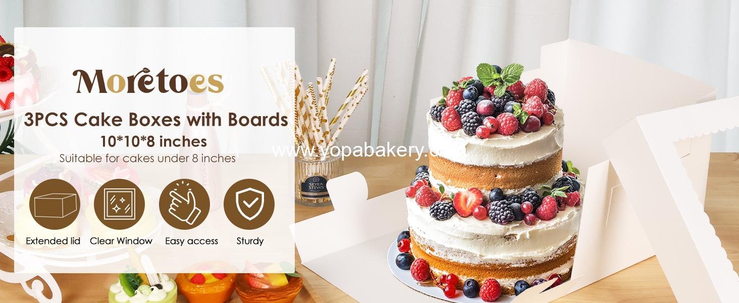 Wholesale 3 Pack Cake Boxes 10 Inch Tall Bakery Containers with Boards, Disposable Cake Carrier with Lid for Birthday, Party, Halloween, Cupcake, Cookie, Pie Pastry (10x10x8 Inches) Factory
