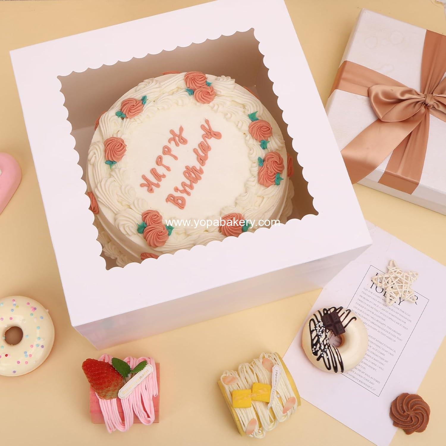 Wholesale 3 Pack Cake Boxes 10 Inch Tall Bakery Containers with Boards, Disposable Cake Carrier with Lid for Birthday, Party, Halloween, Cupcake, Cookie, Pie Pastry (10x10x8 Inches) Factory