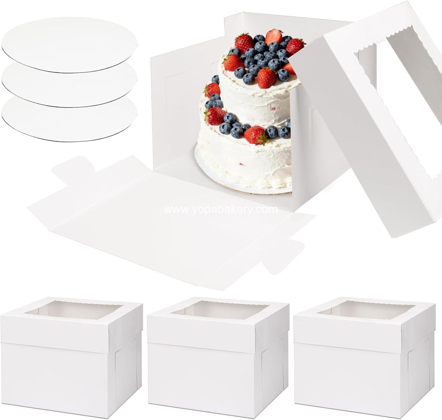 Moretoes 3 Pack Cake Boxes 10 Inch, Tall Bakery Containers with Boards, White Cake Carrier Disposable Cake Boxes with Lid for Birthday, Party, Halloween, Cupcake Cookie Pie Pastry (10x10x8 Inches)
