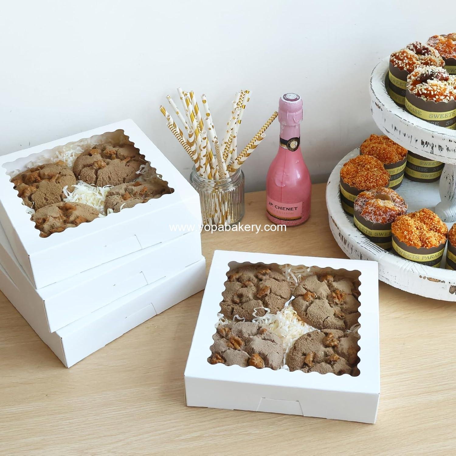 Wholesale 12pcs Bakery Boxes 8x8x2 Inches Auto-Popup Cookie Boxes with Window, White Treat Containers for Chocolates, Strawberries, Donuts, Desserts, Pastries Factory Wholesale 12pcs Bakery Boxes 8x8x2 Inches Auto-Popup Cookie Boxes with Window, White Treat Containers for Chocolates, Strawberries, Donuts, Desserts, Pastries Factory