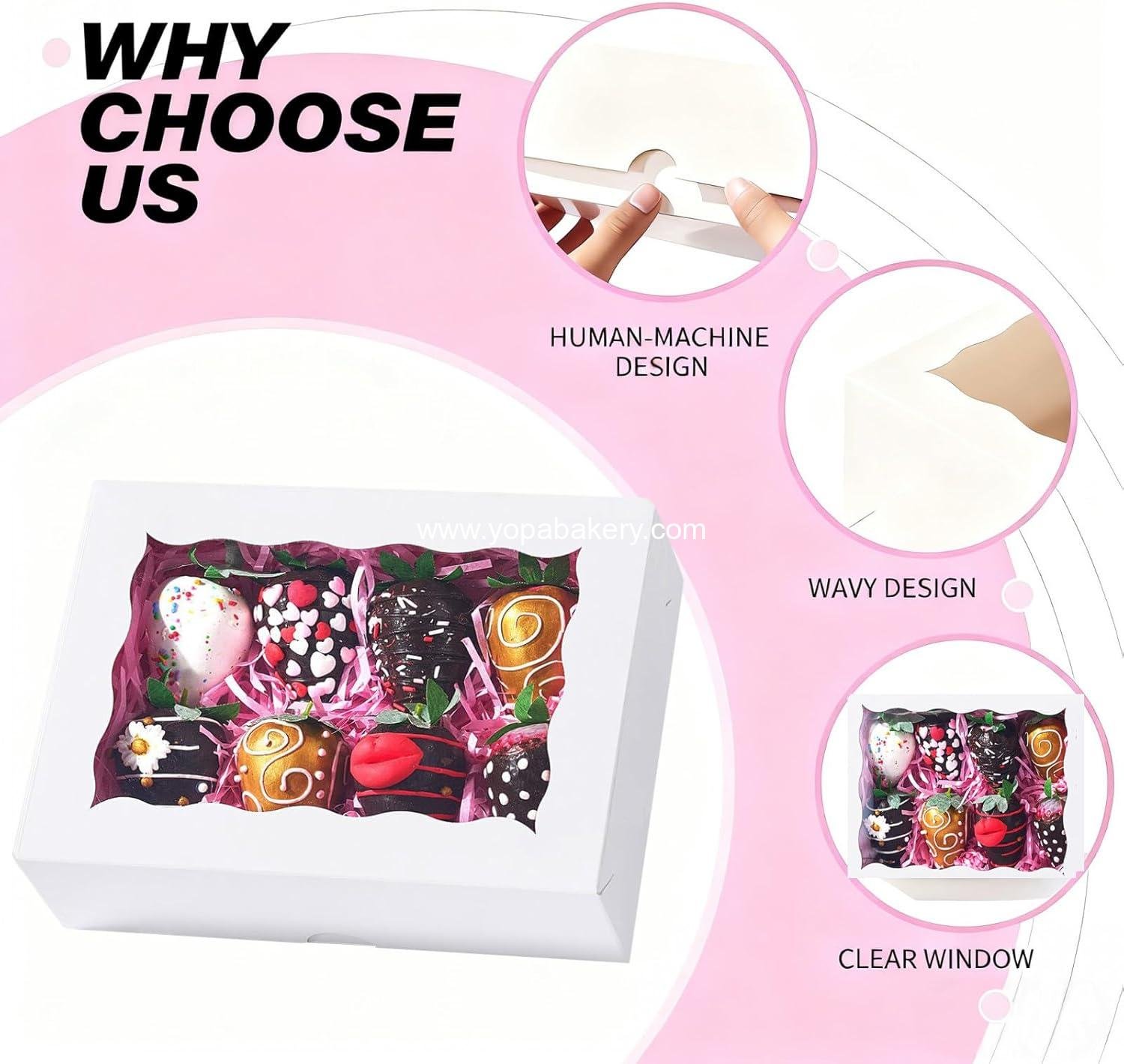Wholesale 8PCS 8x6x2.5 Inch Bakery Boxes with Window for Pastries, Treats, Macarons, Donuts, Cookies, and Chocolate Covered Strawberries - Factory Wholesale 8PCS 8x6x2.5 Inch Bakery Boxes with Window for Pastries, Treats, Macarons, Donuts, Cookies, and Chocolate Covered Strawberries - Factory