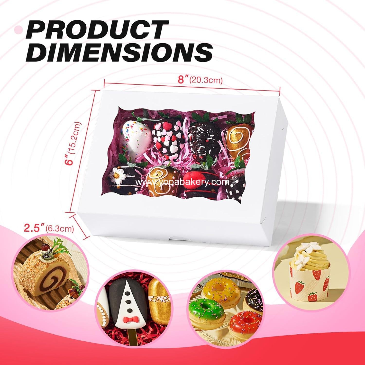 Wholesale 8PCS 8x6x2.5 Inch Bakery Boxes with Window for Pastries, Treats, Macarons, Donuts, Cookies, and Chocolate Covered Strawberries - Factory Wholesale 8PCS 8x6x2.5 Inch Bakery Boxes with Window for Pastries, Treats, Macarons, Donuts, Cookies, and Chocolate Covered Strawberries - Factory
