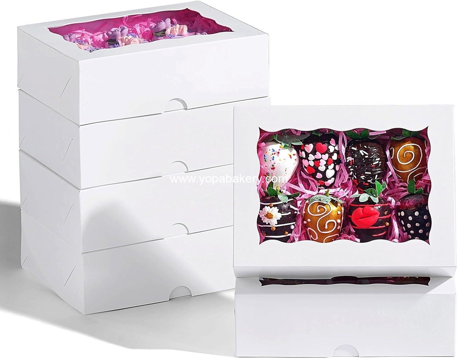 8x6x2.5 Inch 8PCS Baking Boxes with Window for Pastry,Treat,Macaron,Dount,Cookies,Chocolate Covered Strawberries,White Bakery Boxes Strawberry Boxes,Muffins