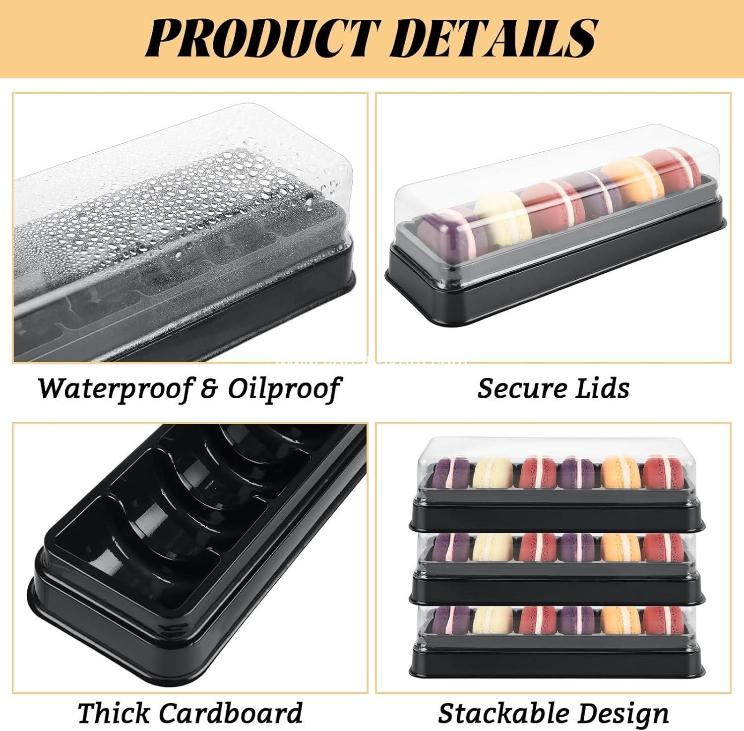 Wholesale 100 Pack Macaron Box with Clear Lids, 6-Grid Macaron Containers for Dessert Display, Ideal for Chocolate and Candy Party Favors - Factory
