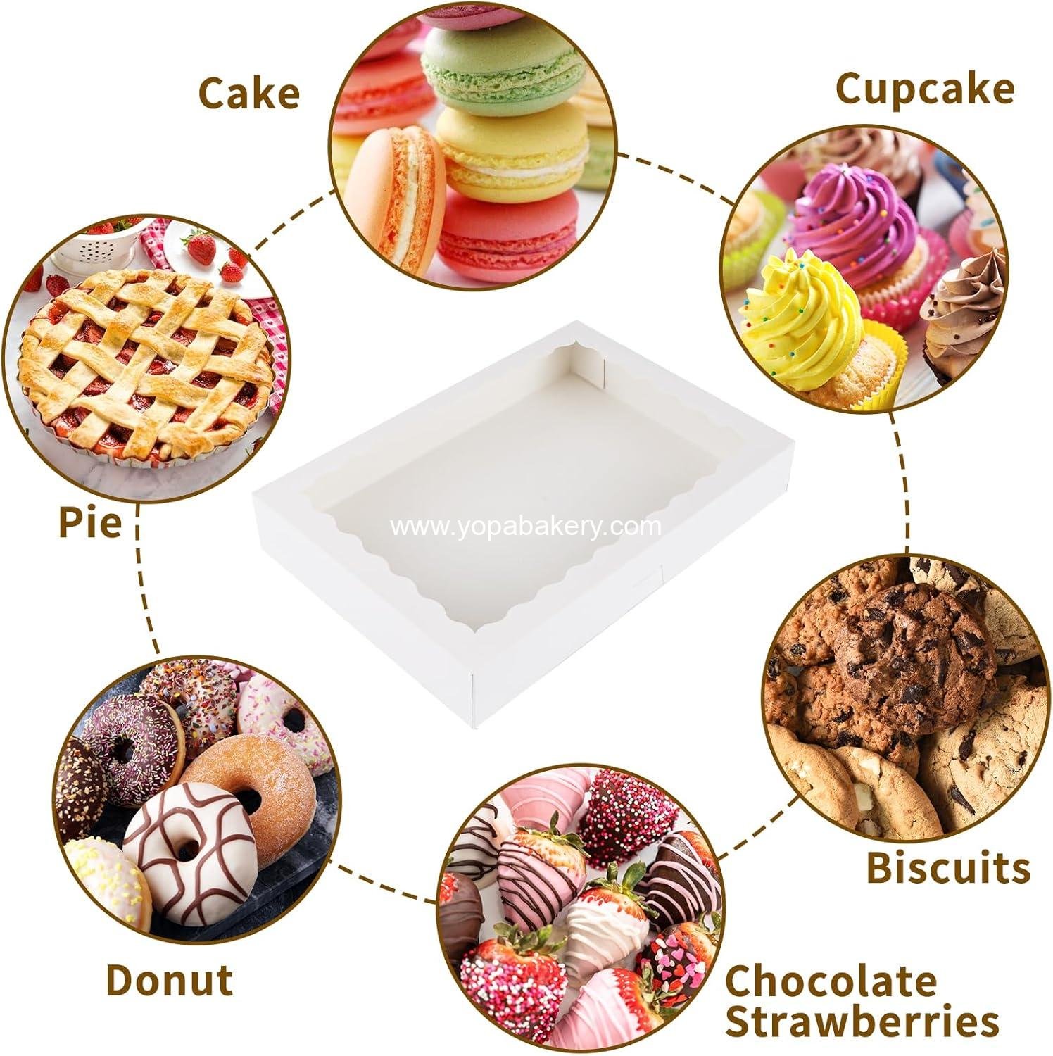Wholesale Auto-Popup Bakery Boxes with Window - 30pcs, 16x11x2.5 Inches for Pastries, Pies, Muffins, Chocolate Covered Strawberries - Factory