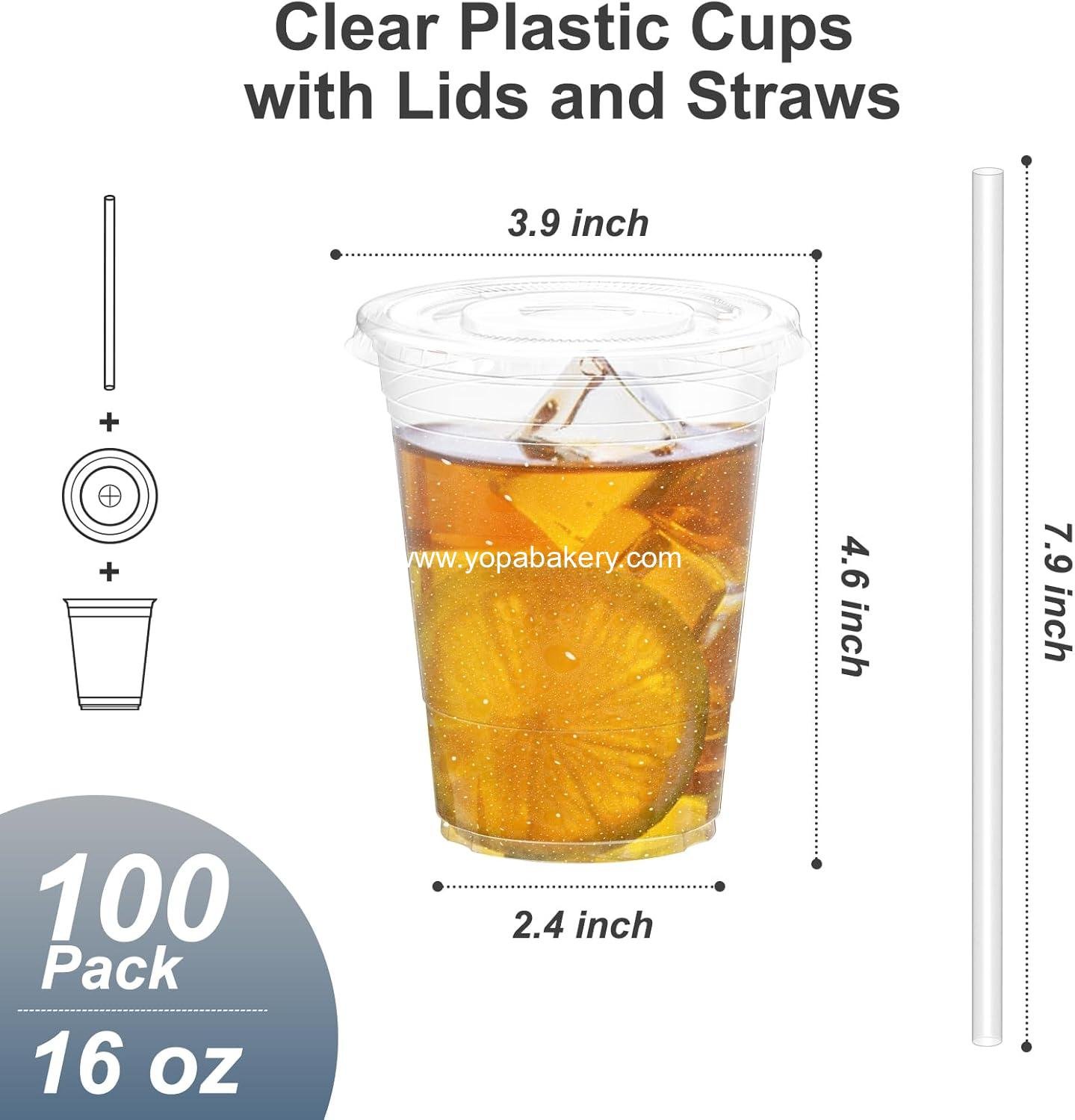 Wholesale 100 Pack - 16 oz Clear Plastic Cups with Lids and Straws, Sturdy Food Safe Iced Coffee and Smoothie Cups for Cold Drinks, Factory Wholesale 100 Pack - 16 oz Clear Plastic Cups with Lids and Straws, Sturdy Food Safe Iced Coffee and Smoothie Cups for Cold Drinks, Factory