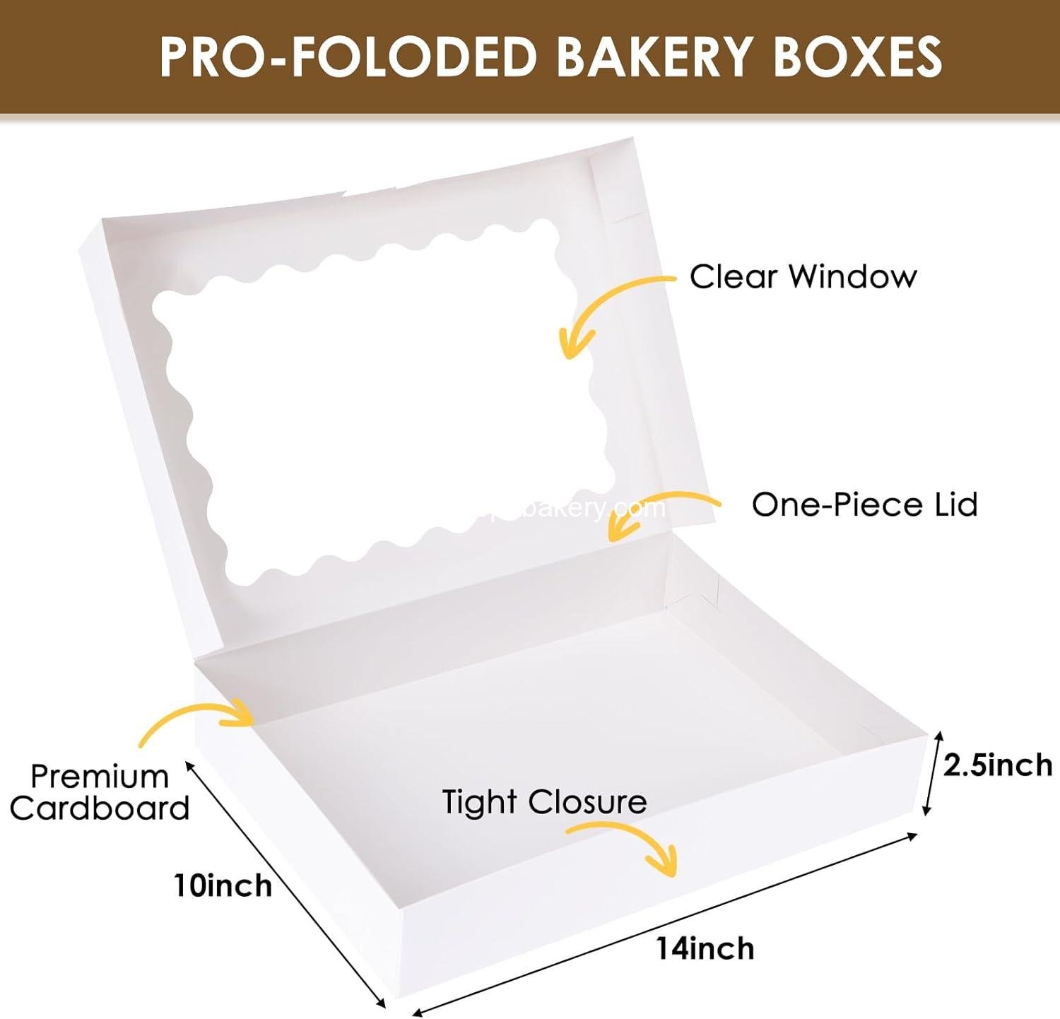 Wholesale 24pcs Bakery Boxes, 14x10x2.5 Inch Treat Boxes with Window for Chocolate Strawberries, Donuts, Pies, Muffins, and Pastries (White) Factory Wholesale 24pcs Bakery Boxes, 14x10x2.5 Inch Treat Boxes with Window for Chocolate Strawberries, Donuts, Pies, Muffins, and Pastries (White) Factory