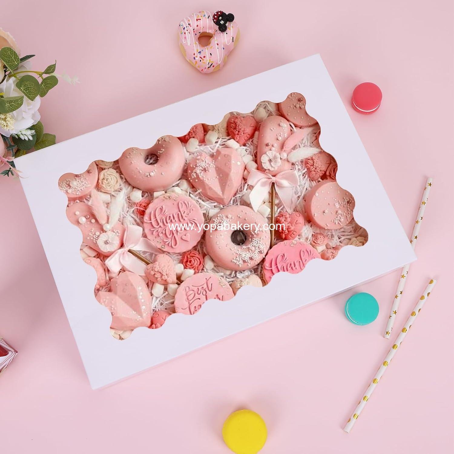 Wholesale 24pcs Bakery Boxes, 14x10x2.5 Inch Treat Boxes with Window for Chocolate Strawberries, Donuts, Pies, Muffins, and Pastries (White) Factory Wholesale 24pcs Bakery Boxes, 14x10x2.5 Inch Treat Boxes with Window for Chocolate Strawberries, Donuts, Pies, Muffins, and Pastries (White) Factory