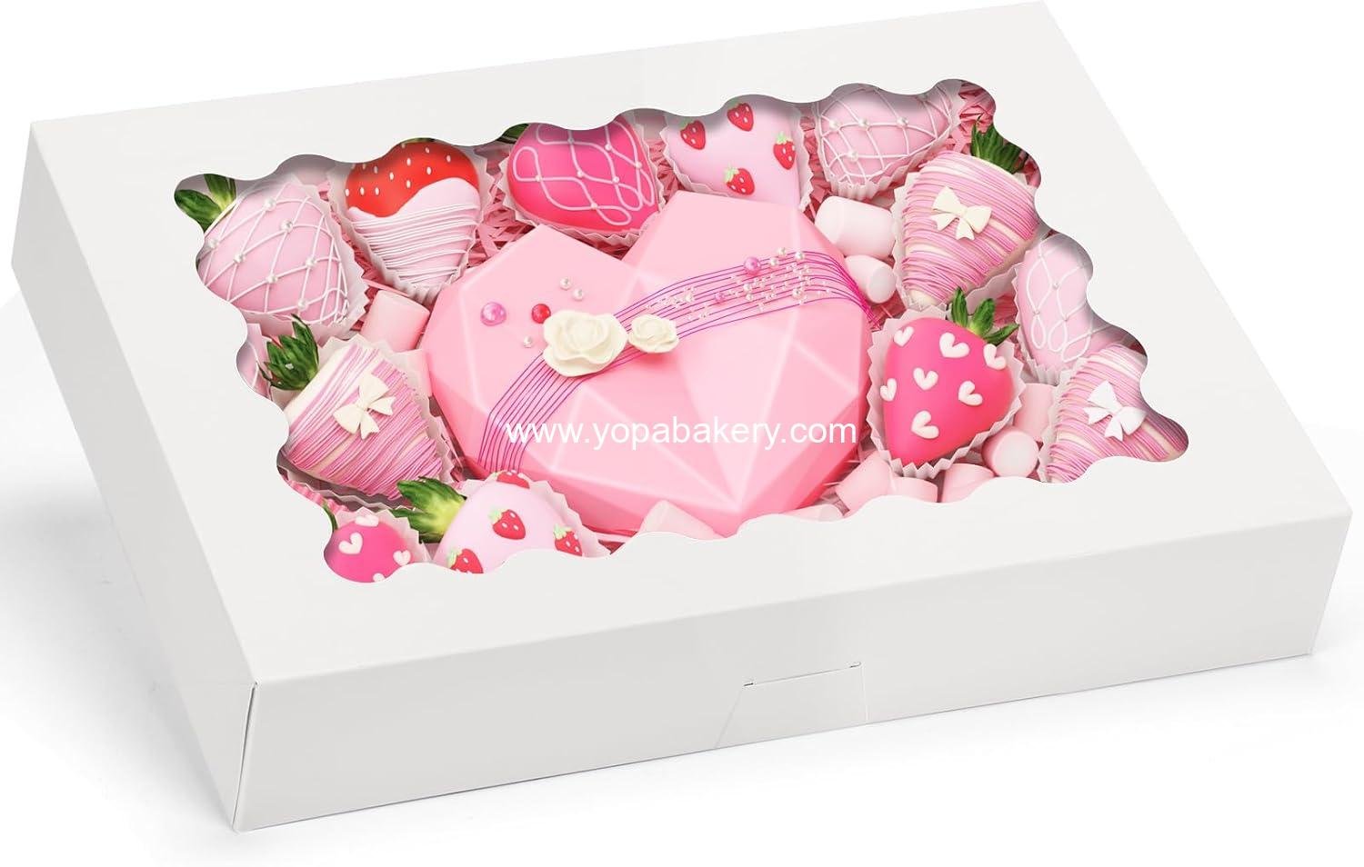 Wholesale 24pcs Bakery Boxes, 14x10x2.5 Inch Treat Boxes with Window for Chocolate Strawberries, Donuts, Pies, Muffins, and Pastries (White) Factory