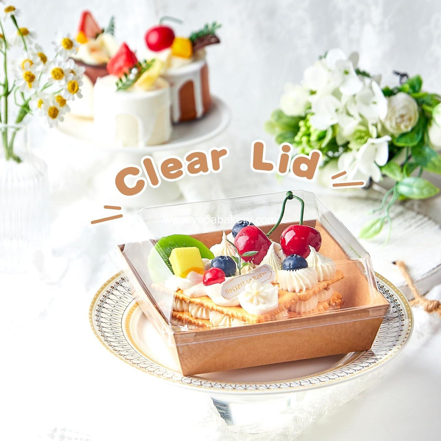 Wholesale 20 Pack Small Charcuterie Boxes with Clear Lids, To Go Paper Dessert Bakery Boxes, 5 Inch Disposable Food Containers for Cookies, Cupcakes, Slice Cakes, Strawberries (Brown) Factory