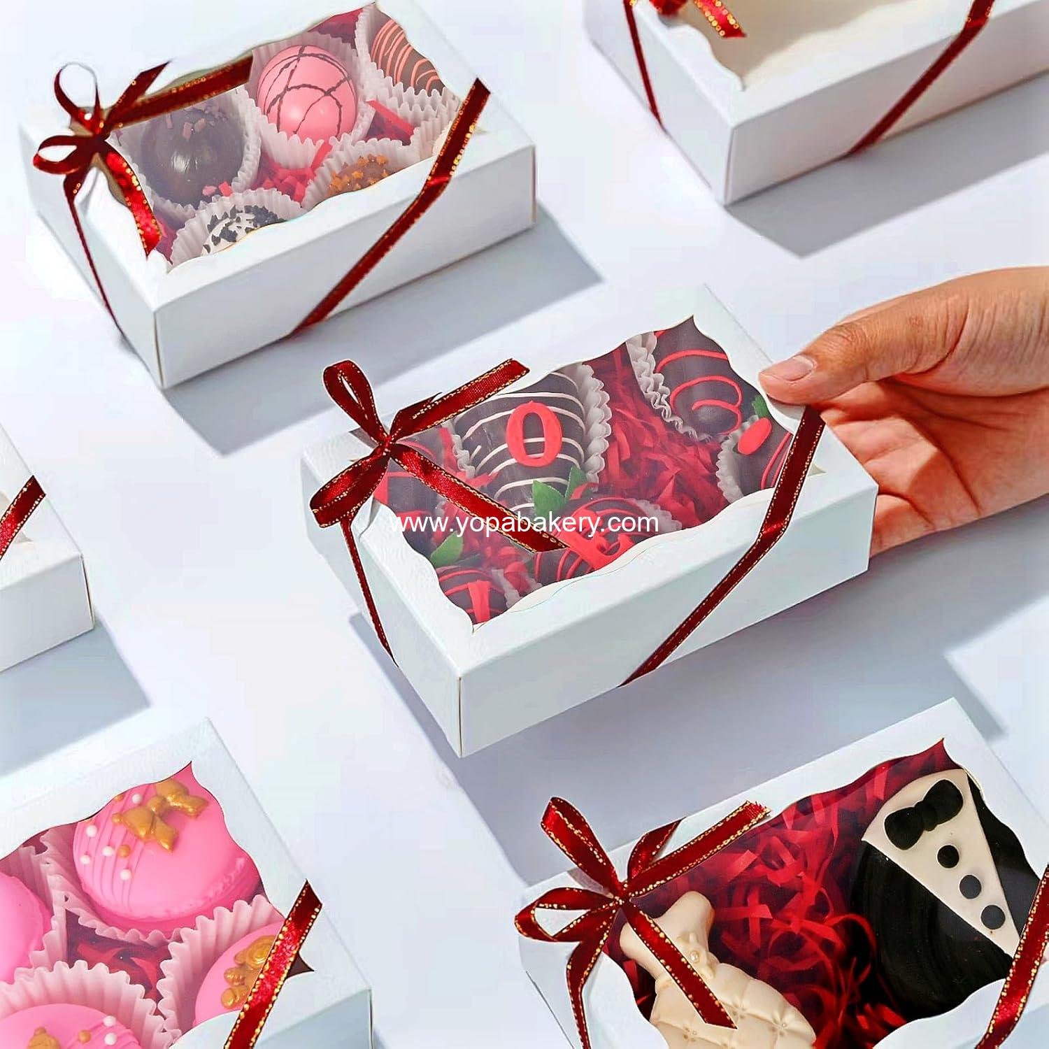 Wholesale 20PCS 7x4⅜x1½ inch Cookie Boxes with Window for Chocolate Truffles, Pastries, Donuts, Brownies, Soap, and Bakery Treats for Parties, Weddings, Christmas, and Valentine's - Factory