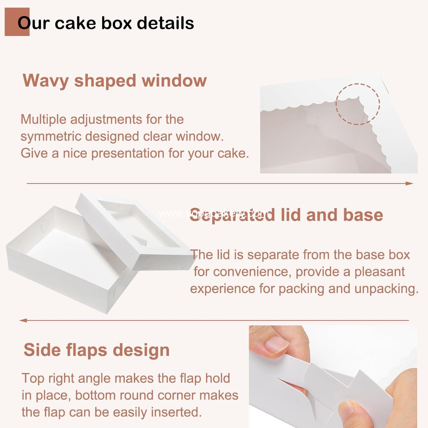 Wholesale 10pcs 14x10x4 Cake Boxes with Window - Rectangle Quarter Sheet Bakery Boxes for Pastry, Cakes, Cupcakes, Donuts, Cookies, and Pies Packaging - White Factory