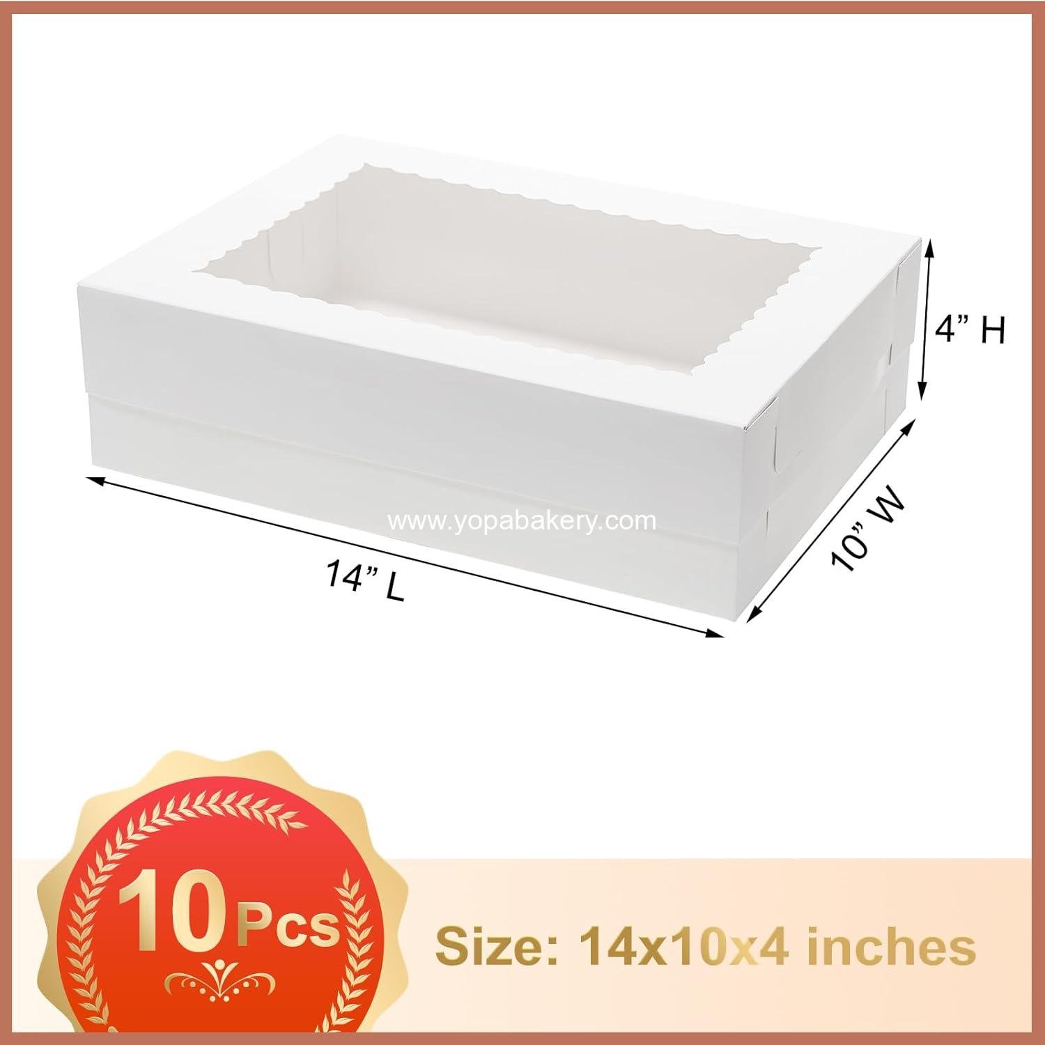 Wholesale 10pcs 14x10x4 Cake Boxes with Window - Rectangle Quarter Sheet Bakery Boxes for Pastry, Cakes, Cupcakes, Donuts, Cookies, and Pies Packaging - White Factory