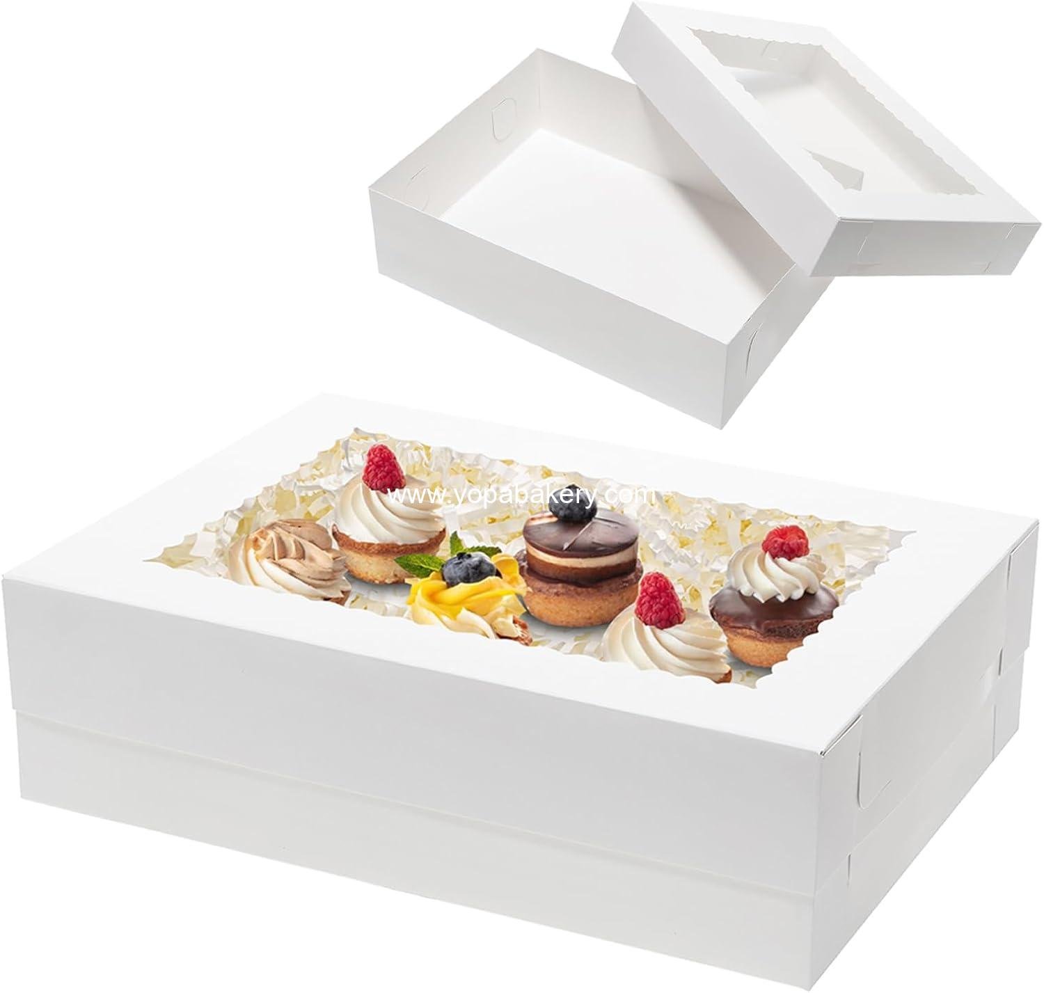 Wholesale 10pcs 14x10x4 Cake Boxes with Window - Rectangle Quarter Sheet Bakery Boxes for Pastry, Cakes, Cupcakes, Donuts, Cookies, and Pies Packaging - White Factory