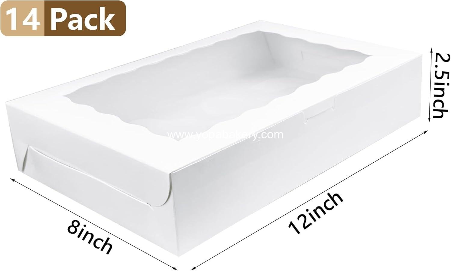 Wholesale 14 PCS 12x8x2.5 Inches White Bakery Boxes with Window for Cookies, Treats, Cupcakes, Muffins, Donuts, Chocolate, Strawberries - Factory