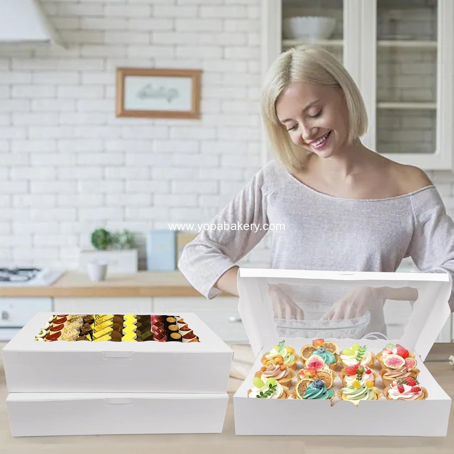 Wholesale 14 PCS 12x8x2.5 Inches White Bakery Boxes with Window for Cookies, Treats, Cupcakes, Muffins, Donuts, Chocolate, Strawberries - Factory