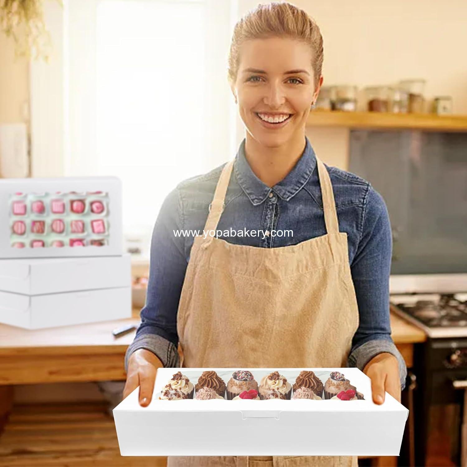 Wholesale 14 PCS 12x8x2.5 Inches White Bakery Boxes with Window for Cookies, Treats, Cupcakes, Muffins, Donuts, Chocolate, Strawberries - Factory