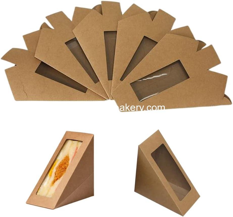 Hewnda 50 Pcs Sandwich Paper Boxes,Sandwich wedge eco-friendly takeaway box with window display for Bakery, Restaurant Takeaway service(Large)