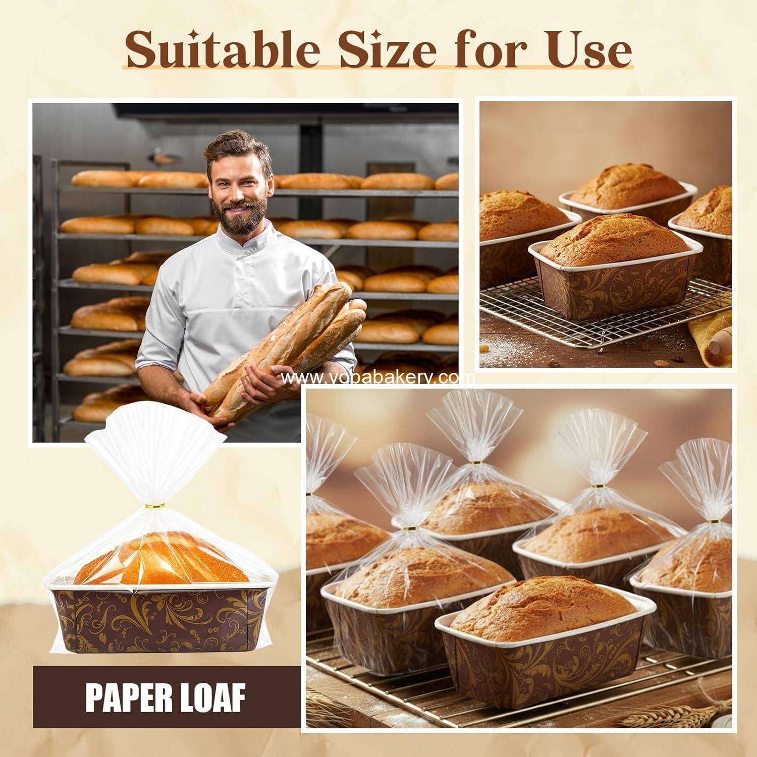 Wholesale 50 Sets Paper Loaf Pans for Baking 7.87 x 3.15 x 2.76 Inch Disposable Bread Pans with Clear Plastic Bags and Ties for Cake, Bread, and Sweets Factory