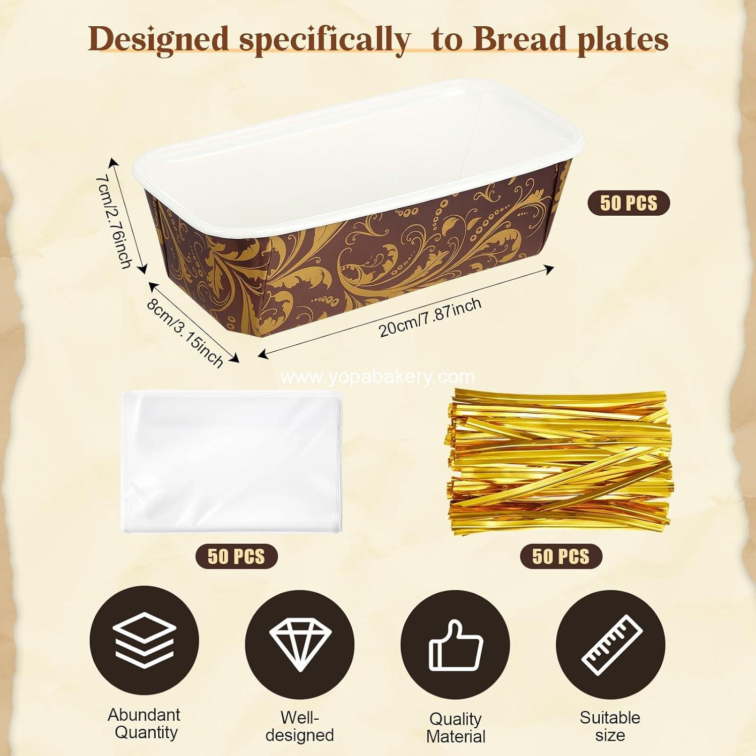 Wholesale 50 Sets Paper Loaf Pans for Baking 7.87 x 3.15 x 2.76 Inch Disposable Bread Pans with Clear Plastic Bags and Ties for Cake, Bread, and Sweets Factory