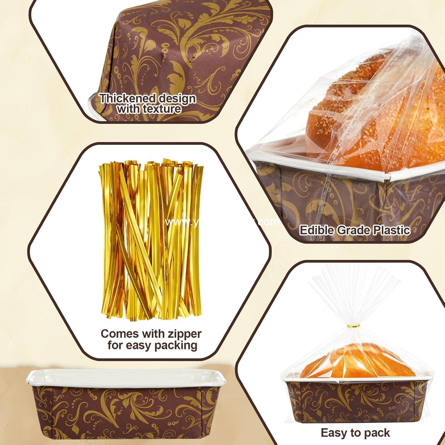 Wholesale 50 Sets Paper Loaf Pans for Baking 7.87 x 3.15 x 2.76 Inch Disposable Bread Pans with Clear Plastic Bags and Ties for Cake, Bread, and Sweets Factory