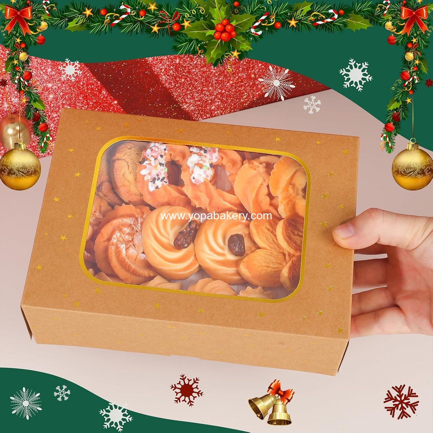 Wholesale 12pcs Gold Star Cookie Boxes - Brown Bakery Boxes with Window 8.25x6x2.75in Gold Foil Star Treat Cake Boxes for Gift Giving Pastries, Desserts, Cupcakes, Candy, and Donut Packaging (KRAFT PAPER, 12) - Factory