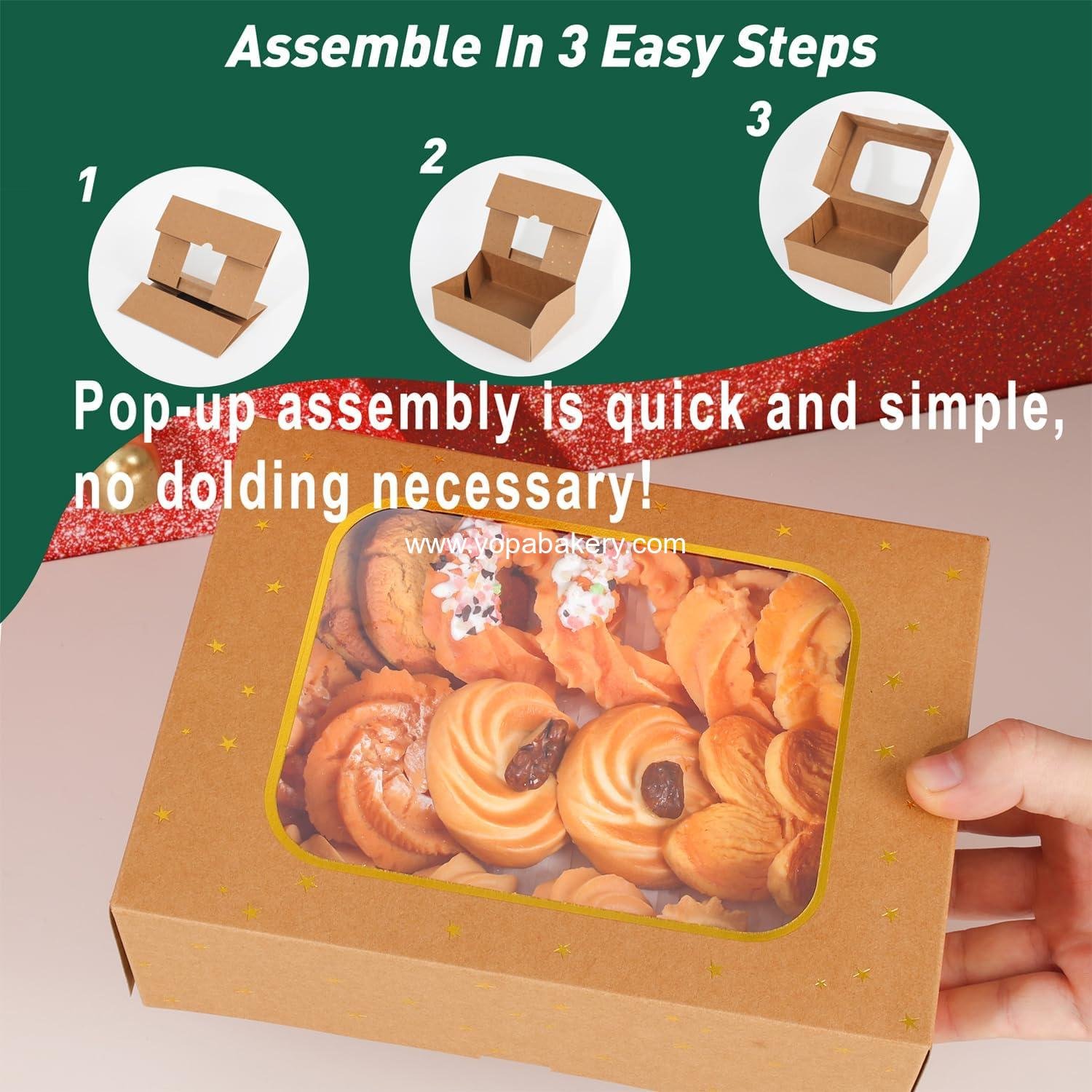 Wholesale 12pcs Gold Star Cookie Boxes - Brown Bakery Boxes with Window 8.25x6x2.75in Gold Foil Star Treat Cake Boxes for Gift Giving Pastries, Desserts, Cupcakes, Candy, and Donut Packaging (KRAFT PAPER, 12) - Factory