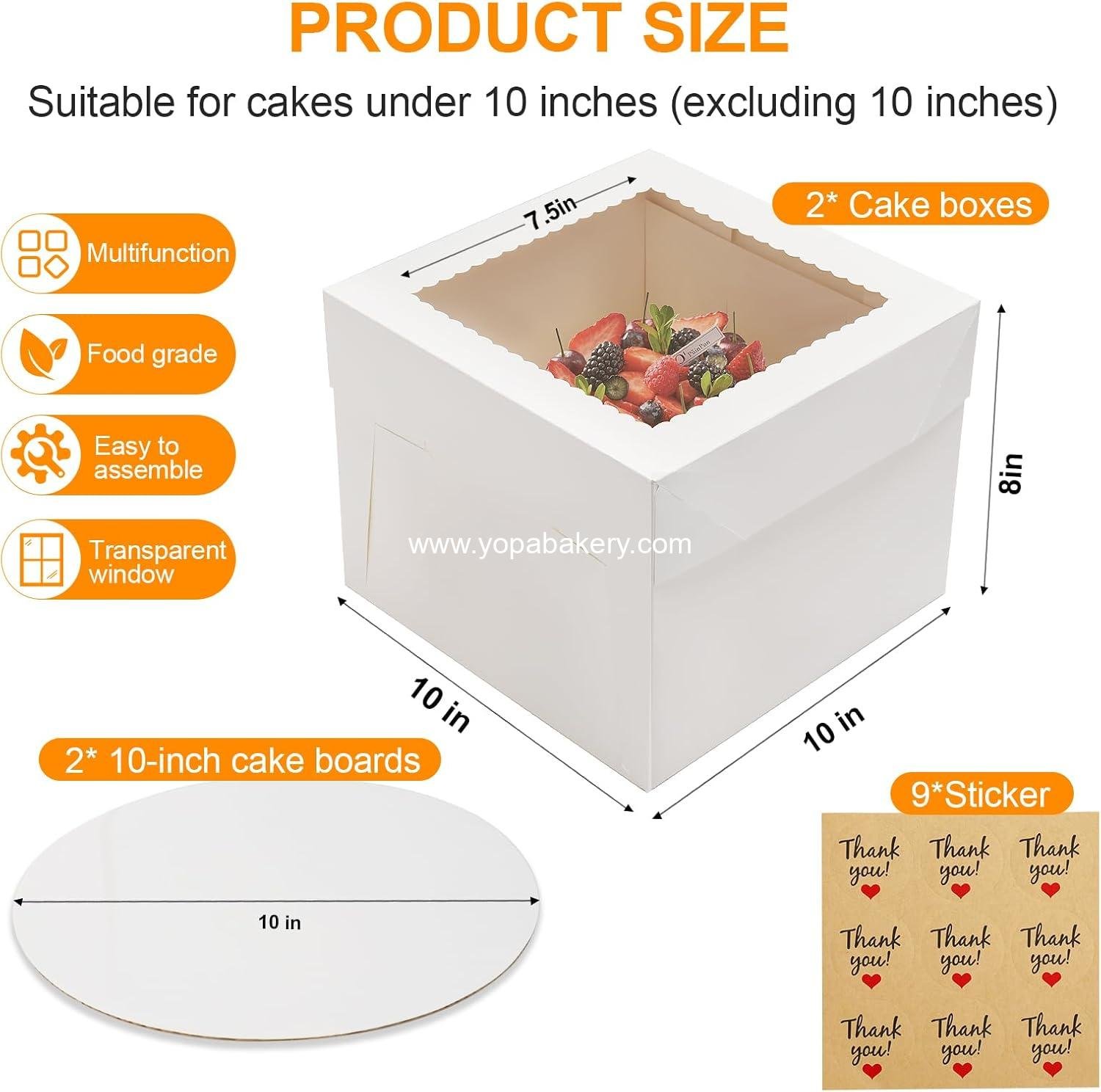 Wholesale 2 Pack Cake Boxes 10x10x8 Inches with Cake Boards Disposable Carrier Transport Container with Lid White Bakery Boxes with Window for Cookies Pies Cupcakes Factory Wholesale 2 Pack Cake Boxes 10x10x8 Inches with Cake Boards Disposable Carrier Transport Container with Lid White Bakery Boxes with Window for Cookies Pies Cupcakes Factory