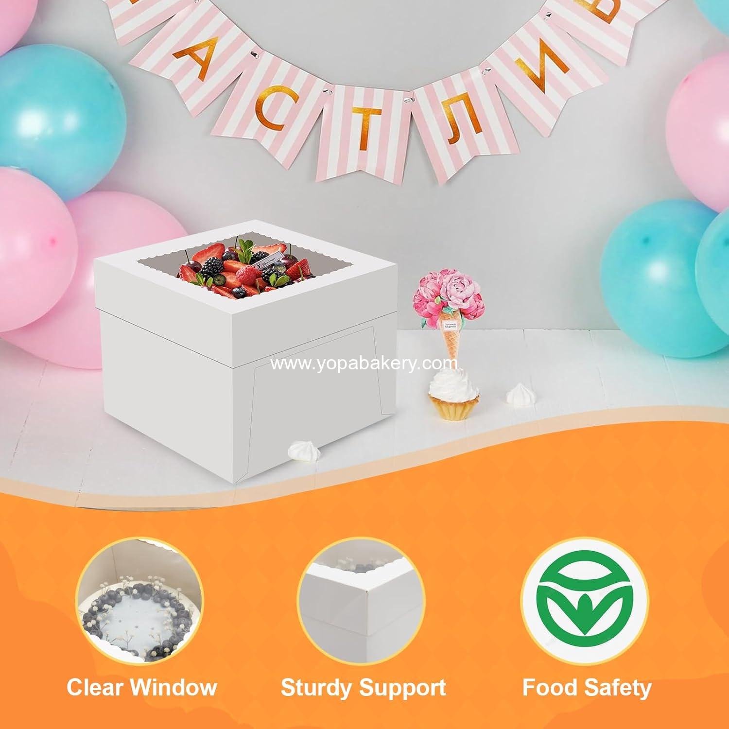 Wholesale 2 Pack Cake Boxes 10x10x8 Inches with Cake Boards Disposable Carrier Transport Container with Lid White Bakery Boxes with Window for Cookies Pies Cupcakes Factory Wholesale 2 Pack Cake Boxes 10x10x8 Inches with Cake Boards Disposable Carrier Transport Container with Lid White Bakery Boxes with Window for Cookies Pies Cupcakes Factory