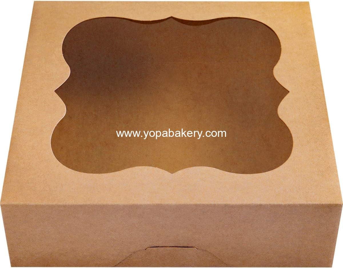 Wholesale 15-Pack 10"x10"x3" Brown Bakery Boxes with PVC Window for Pies and Cookies - Small Natural Kraft Paper 10x10x3 inch - Factory