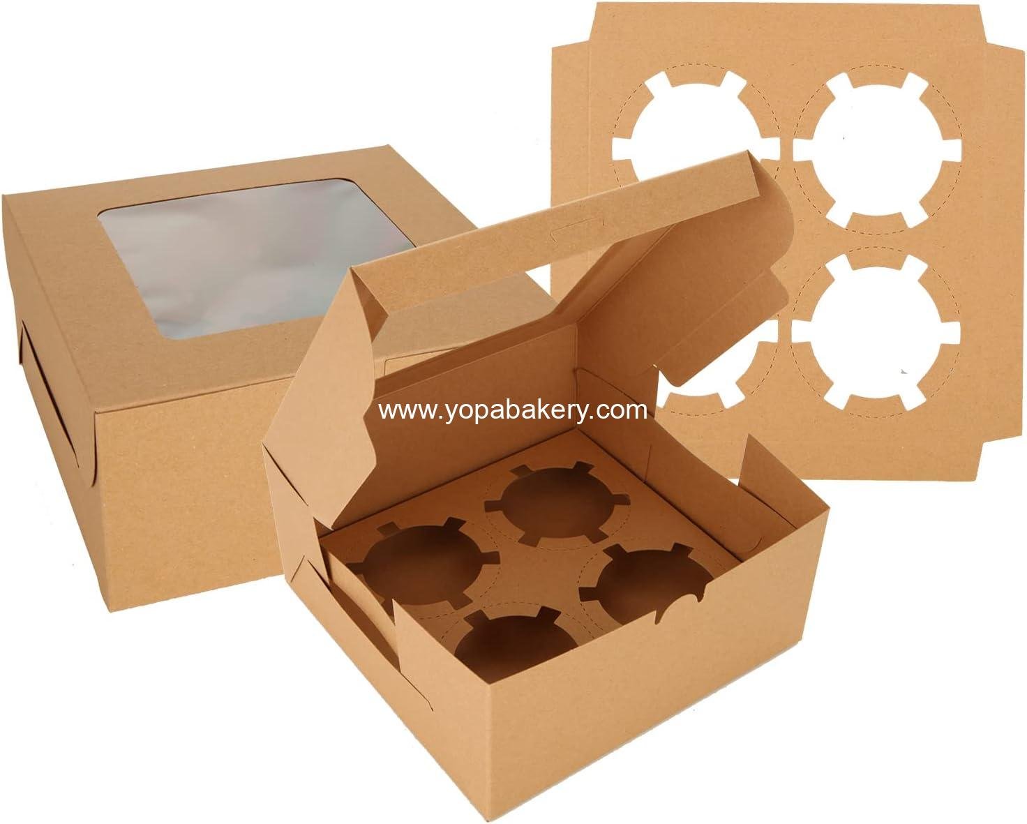 QTLCOHD 100Pcs Cupcake Boxes 4 Count Cupcake Containers 6x6x3 Inch Brown Cupcake Box Bulk for Cupcakes Muffins Cookies Pastries