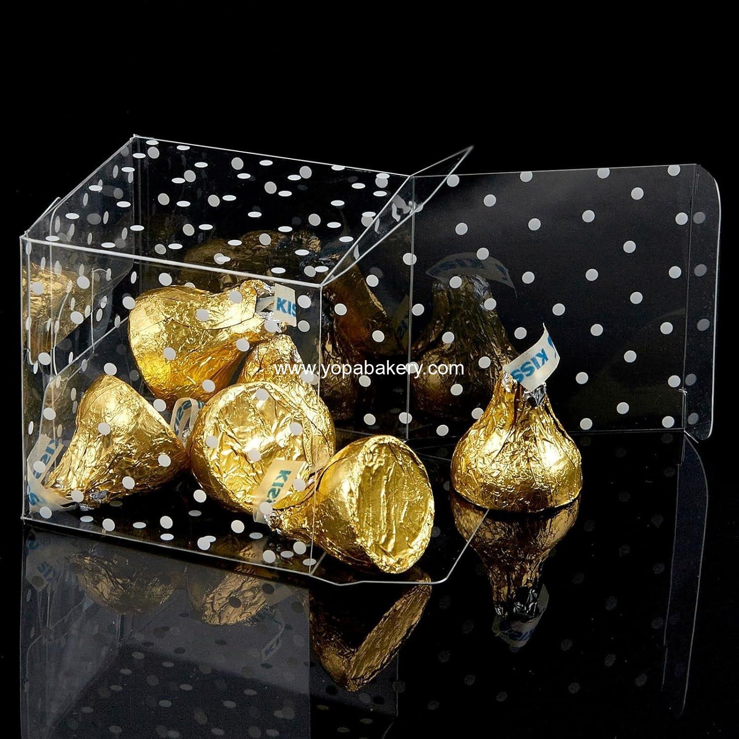 Wholesale 50 PCS Clear Favor Cube Boxes 2x2x2 Inches with White Polka Dots and Silver Ribbons for Wedding Baby Shower Birthday Party - Factory