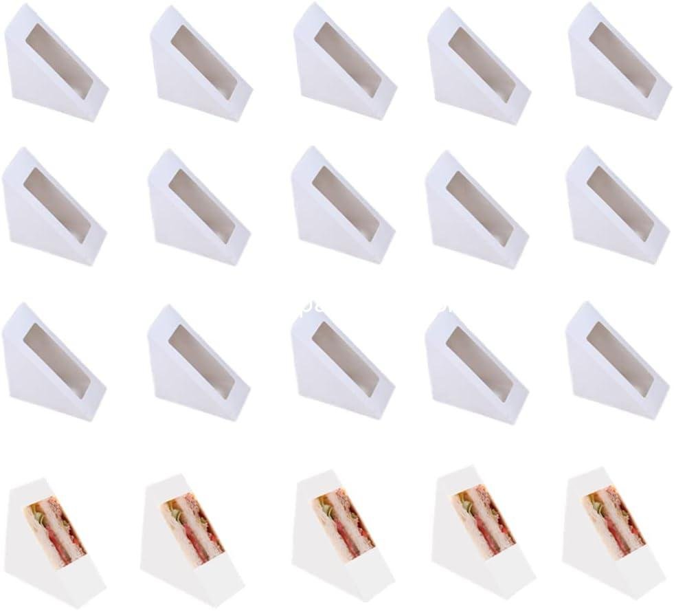 Hewnda 100 Pcs Sandwich Paper Boxes,Sandwich wedge eco-friendly takeaway box with window display for Bakery, Restaurant Takeaway service(Medium White)