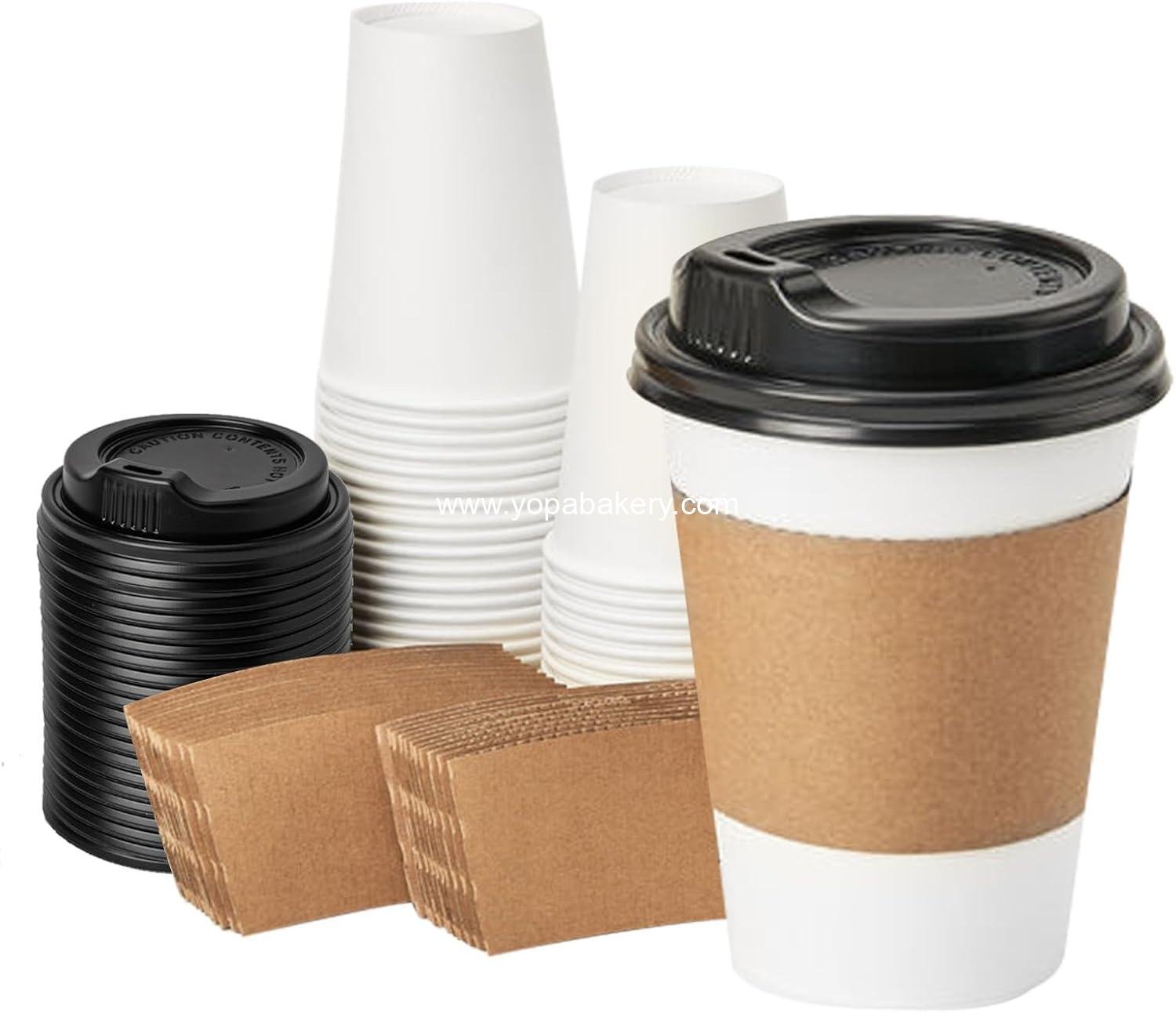 RACETOP 12 oz 50 pack Disposable Paper Coffee Cups with Lids and Sleeves