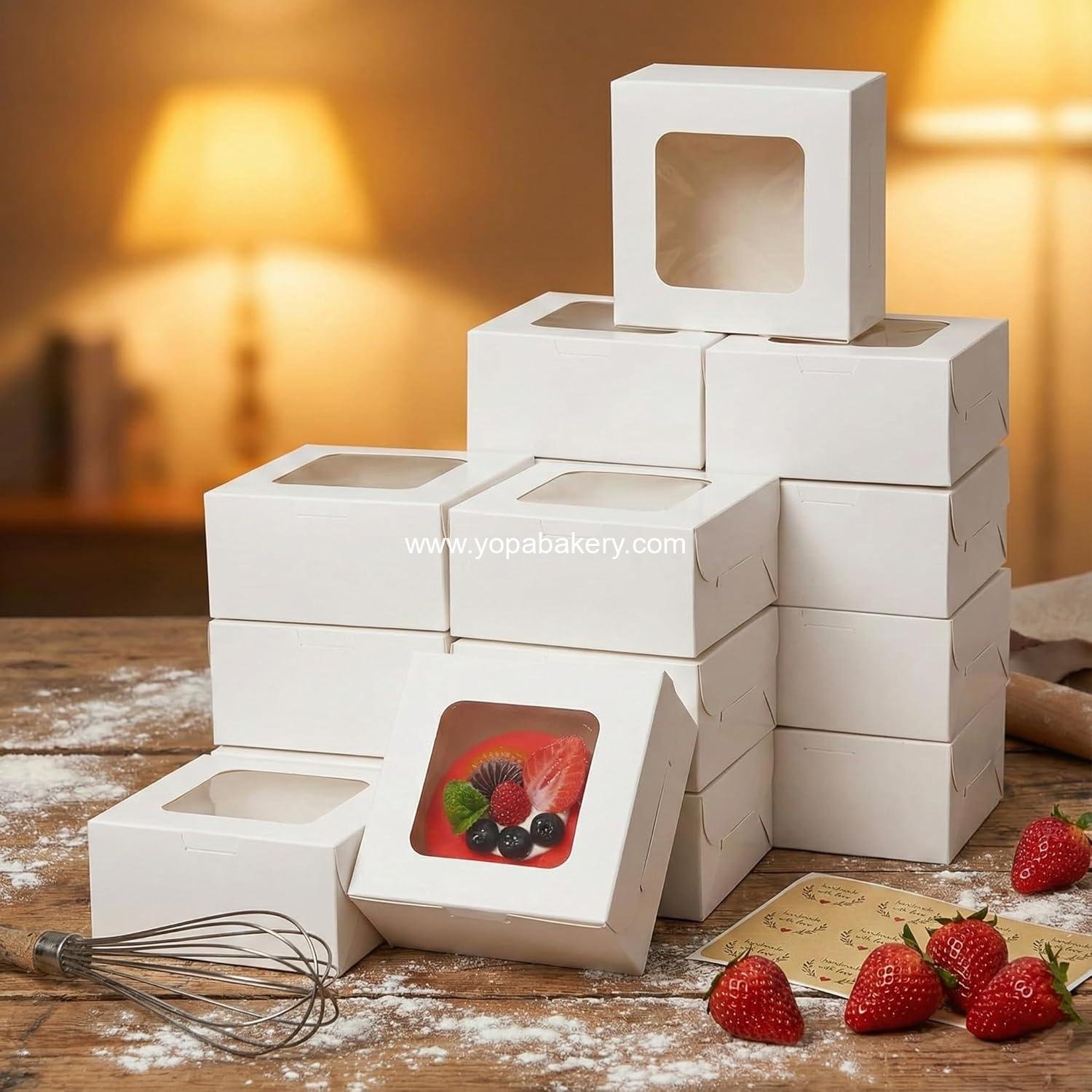 Wholesale 50 Packs 5x5x2.5in White Cookie Boxes with Window, Mini Cake Boxes for Cookies, Pastries, Pies, Strawberries, Donuts, Candy, Desserts, Small Cakes Factory