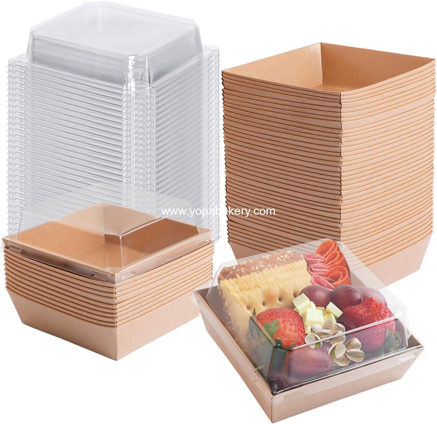 50 Pack Charcuterie Boxes with Clear Lids - Small Charcuterie Boxe 4 Inch Dessert Boxes for Presenting and Transporting an Assortment of Slice Cakes, Strawberries and Other Delicacies (Brown)