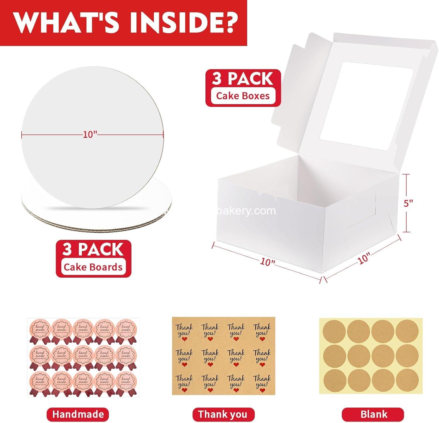 Wholesale 3 Pack Cake Boxes, 10x10x5 Inches Disposable Bakery Boxes with Window, White Square Containers with Lids for Pastries, Pies, Cookies, and Chocolates - OEM Factory Wholesale 3 Pack Cake Boxes, 10x10x5 Inches Disposable Bakery Boxes with Window, White Square Containers with Lids for Pastries, Pies, Cookies, and Chocolates - OEM Factory