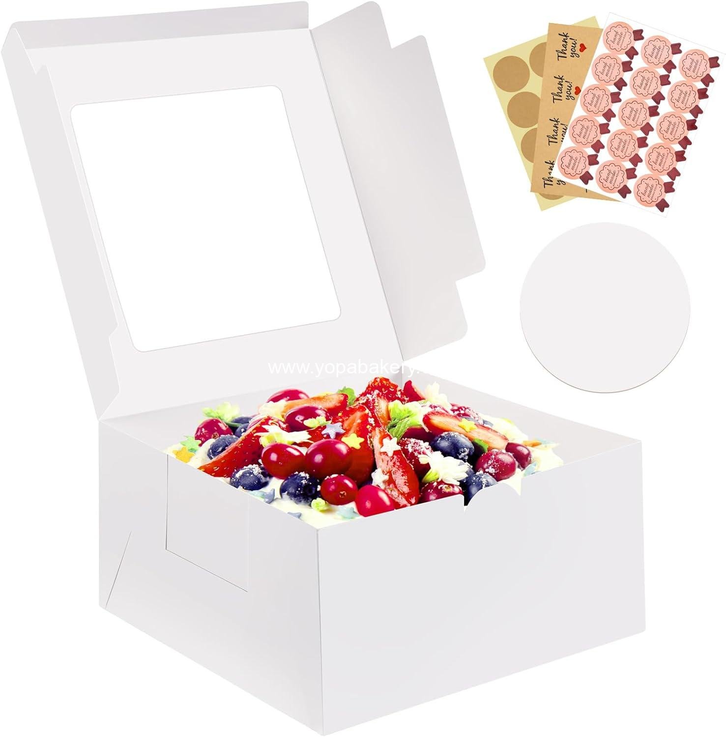 3 Pack Cake Boxes, 10x10x5 Inches Cake Boxes with Boards, White Square Bakery Boxes with Window, Disposable Cake Containers with Lids for Pastry Pie Cookies Chocolates Wedding Birthday Party