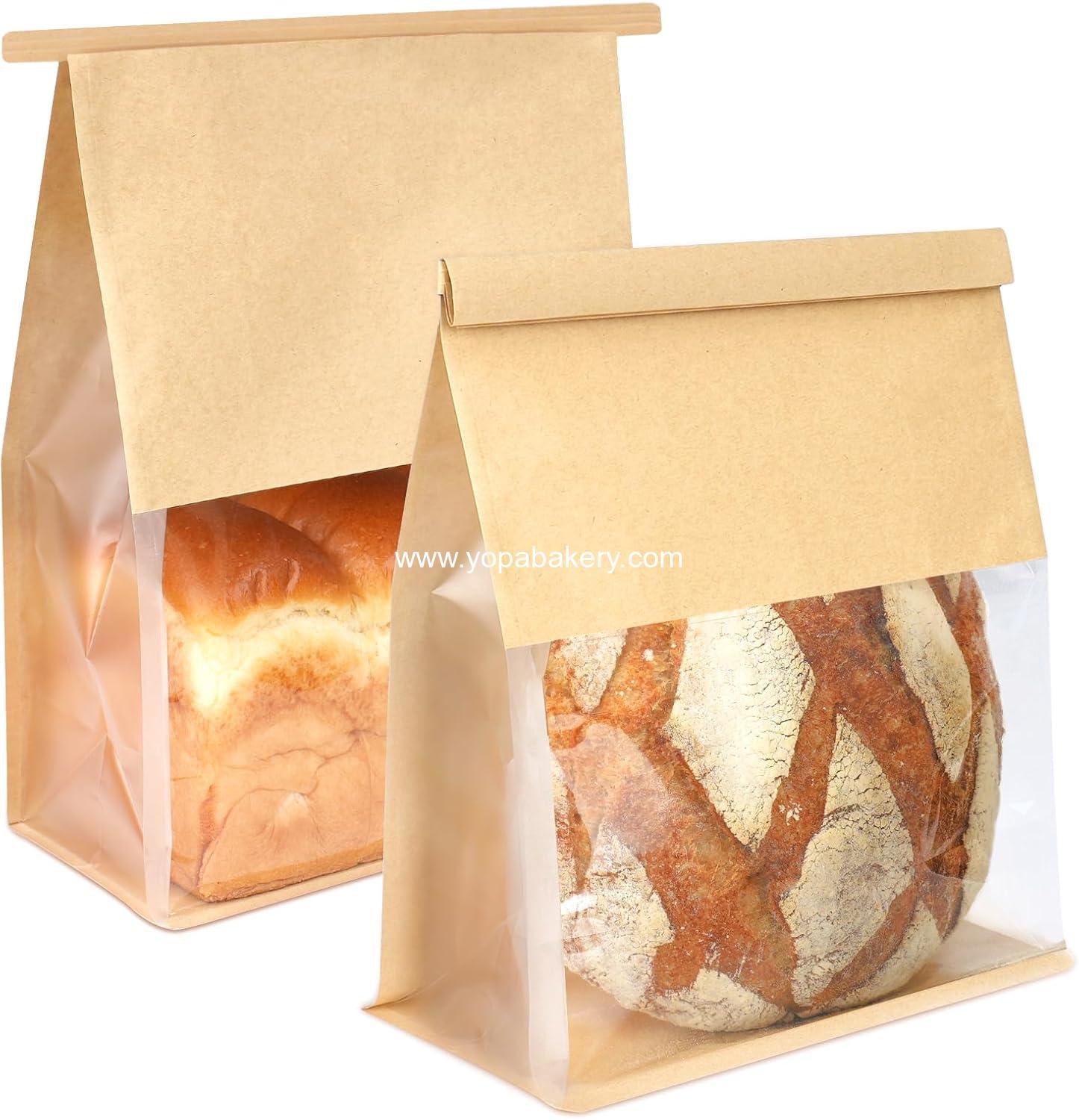 50 Pack Bread Bags with Tabs for Homemade Sourdough Bread, 8.7x4.3x11 Inches Tin Tie Tab Lock Large Paper Bakery Packaging Bags with Window for Gifting & Bake Sale