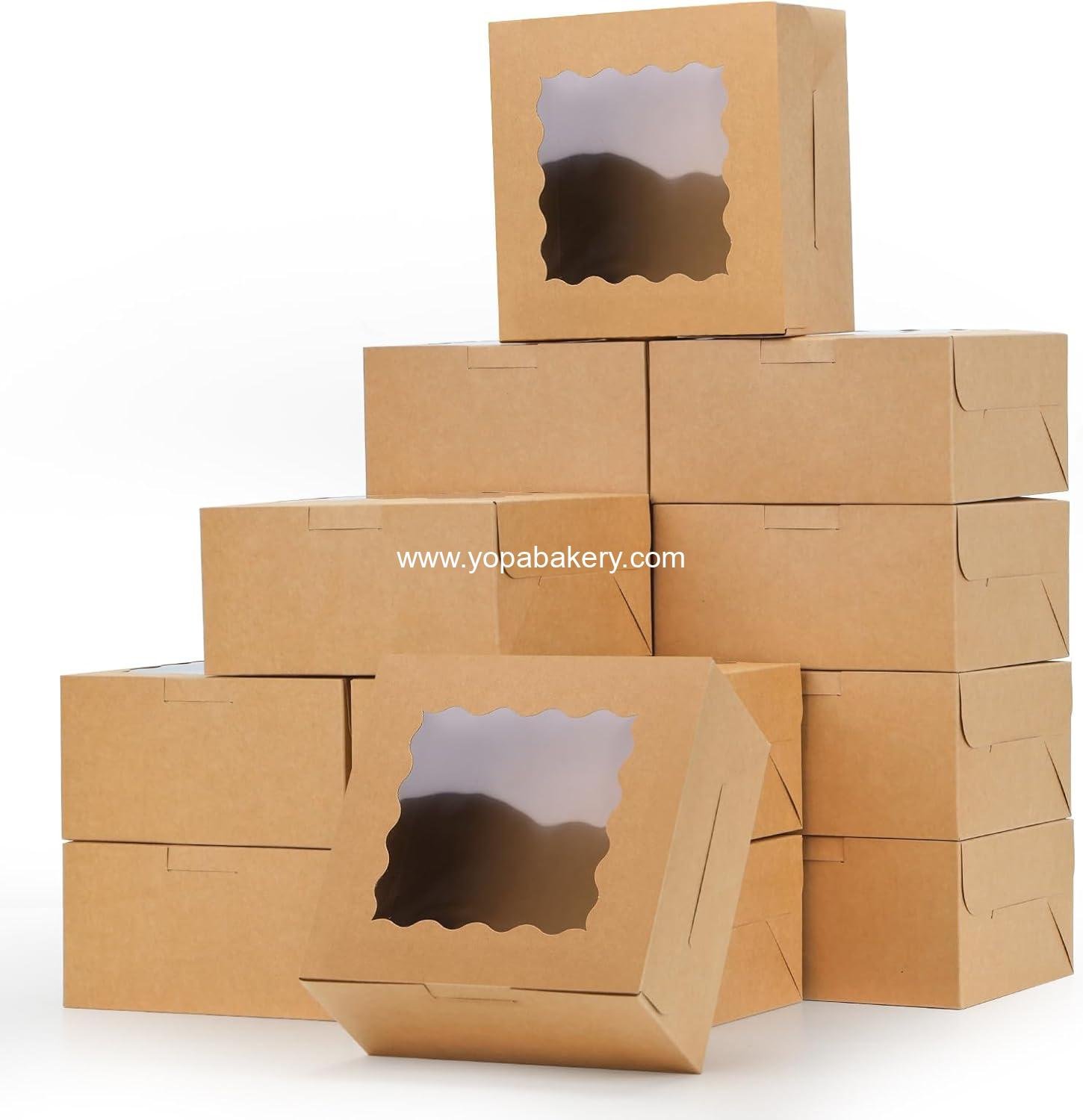 Wholesale 80pcs Brown Bakery Boxes with Window, 6x6x3 Inches Small Cookie Boxes for Treats, Pastries, Chocolate Covered Strawberries, Macarons, Cupcakes, Goodies, Donuts Factory