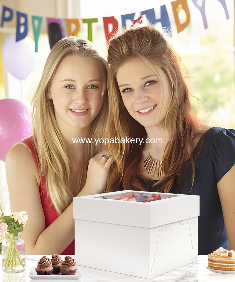 Wholesale 15 Pack Cake Boxes, 10x10x8 Inches with Cake Boards, White Bakery Boxes with Window, Disposable Containers for Cakes, Donuts, Pies, Cookies, Weddings, Birthdays, Parties Factory