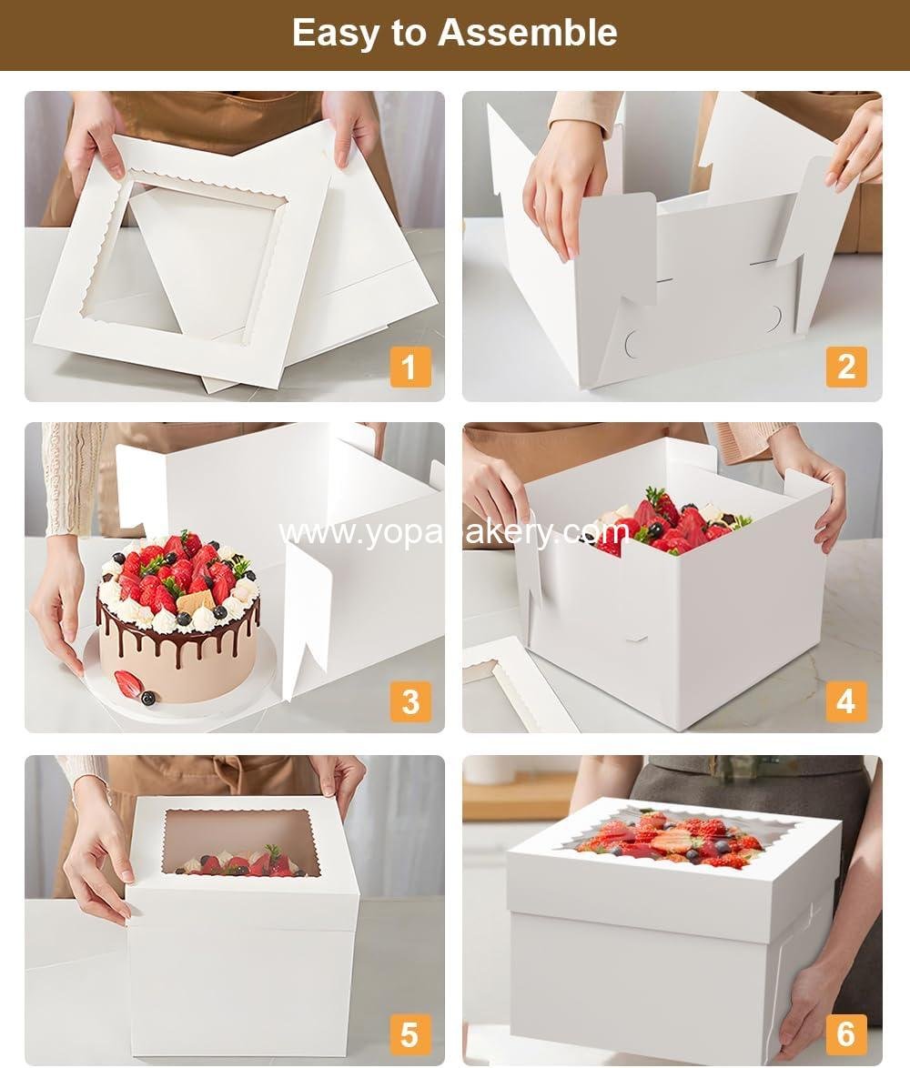 Wholesale 15 Pack Cake Boxes, 10x10x8 Inches with Cake Boards, White Bakery Boxes with Window, Disposable Containers for Cakes, Donuts, Pies, Cookies, Weddings, Birthdays, Parties Factory