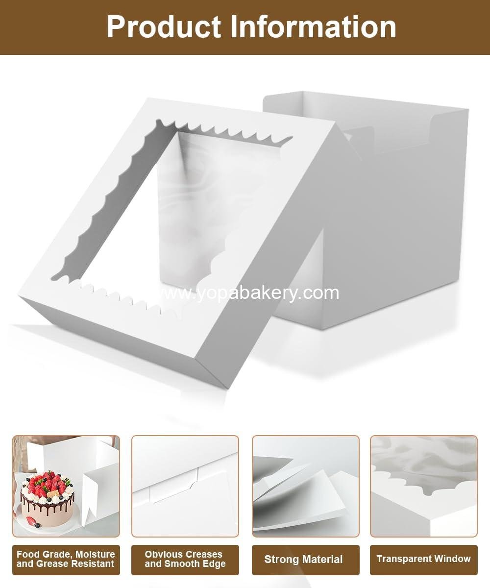 Wholesale 15 Pack Cake Boxes, 10x10x8 Inches with Cake Boards, White Bakery Boxes with Window, Disposable Containers for Cakes, Donuts, Pies, Cookies, Weddings, Birthdays, Parties Factory